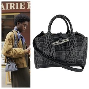 Longchamp Roseau Extra Small Croc-Embossed Leather Top Handle Bag